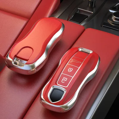 Smart remote key car key case cover for porsche panamera macan boxster cayenne 971 911 718 Red