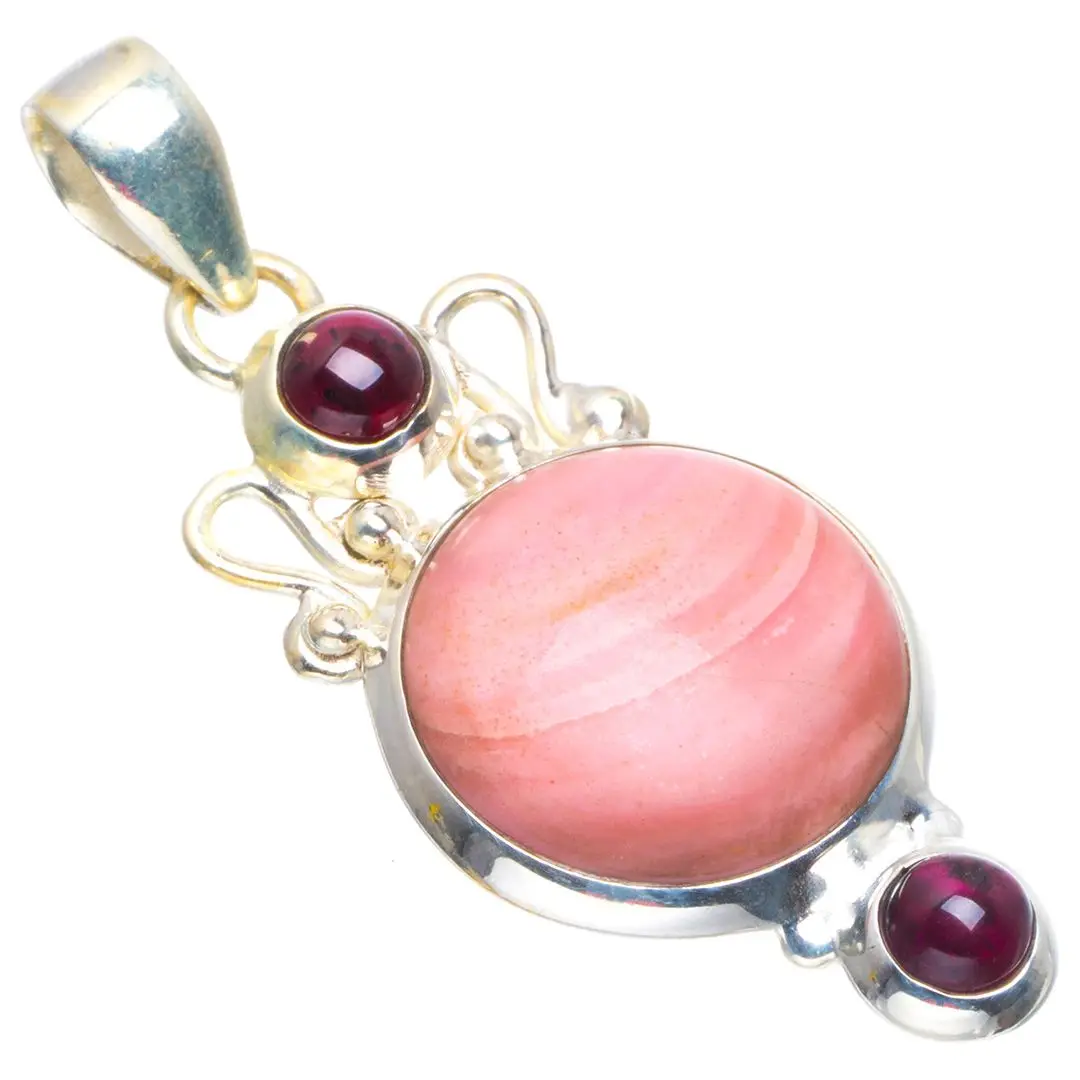 Natural Pink Opal And Amethyst Handmade Unique 925 Sterling Silver Pendant 1.75" B3187