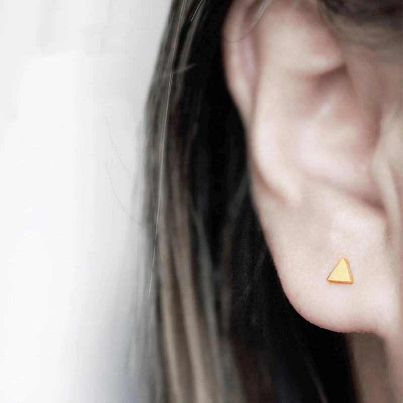 Women's Earrings Small Triangle Stainless Steel for women Career style Minimalist Studs Costume Jewellery girls | Украшения и