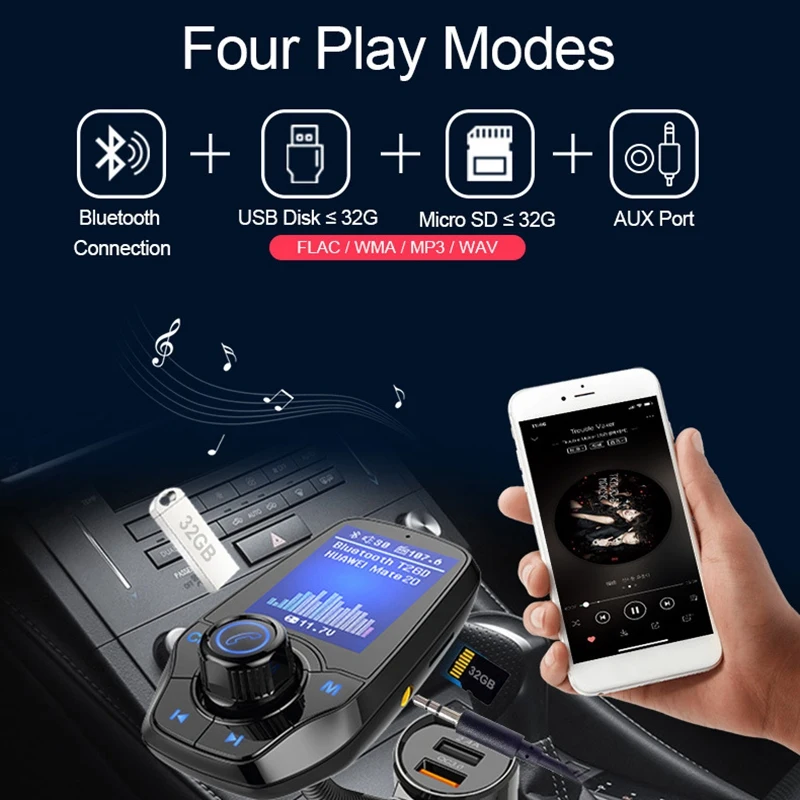 T26D 1,8 дюймовый Tft цветной дисплей Qc3.0 Быстрая зарядка Bluetooth Hands-Free автомобильный Mp3 музыкальный плеер комплект