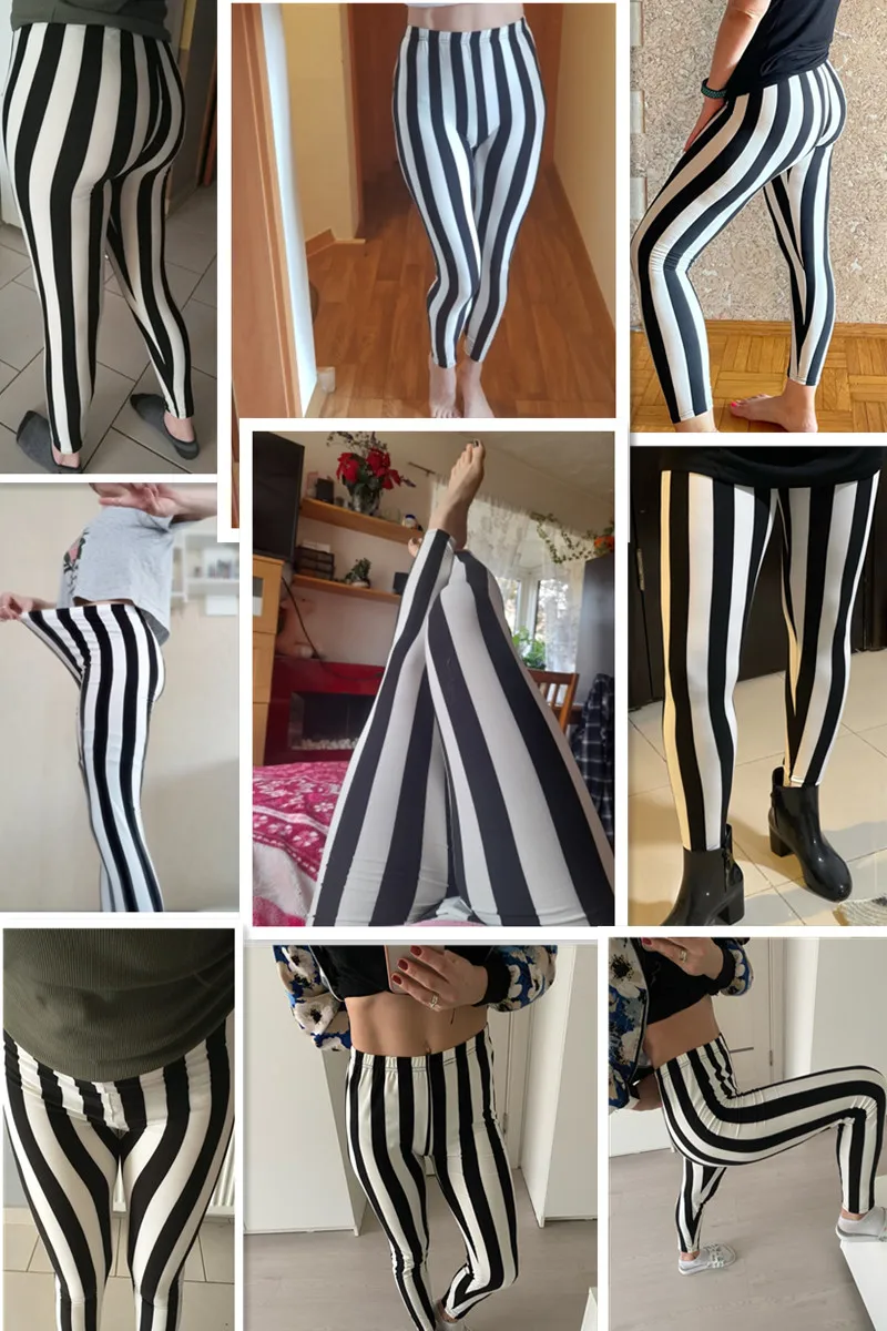 pink leggings YSDNCHI Black White Pants Striped Elastic Trousers Print Fitness Leggings For Women Sporting Workout Leggins zyia leggings