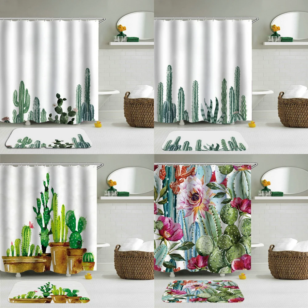 2 шт. набор занавесок для душа с изображением кактуса и цветов ванной комнаты из