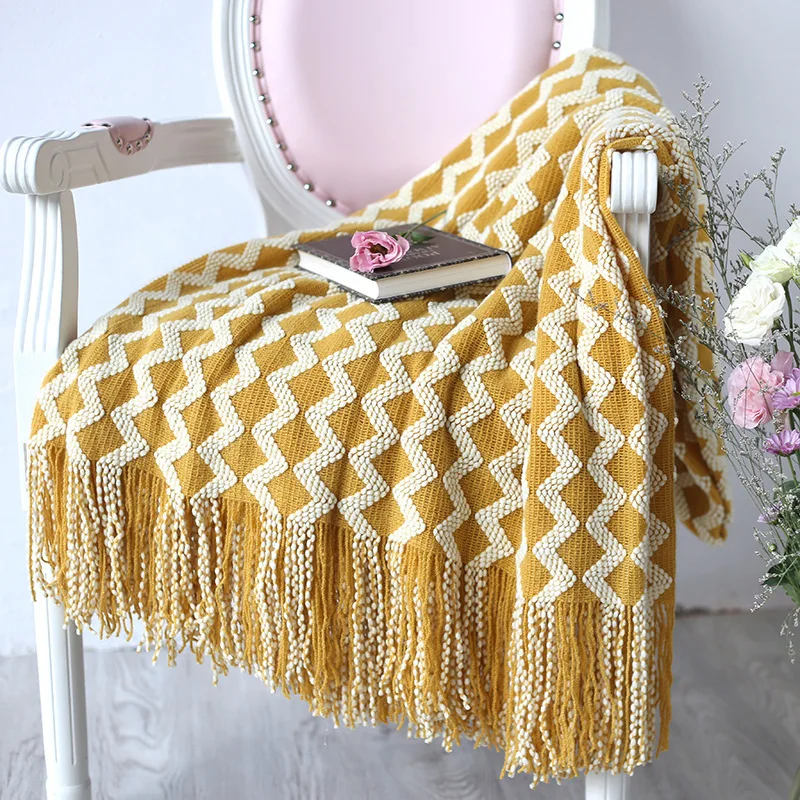 

Soft Warm Woven Knit Throw Blanket With Fringe For Sofa Couch Bed Decor