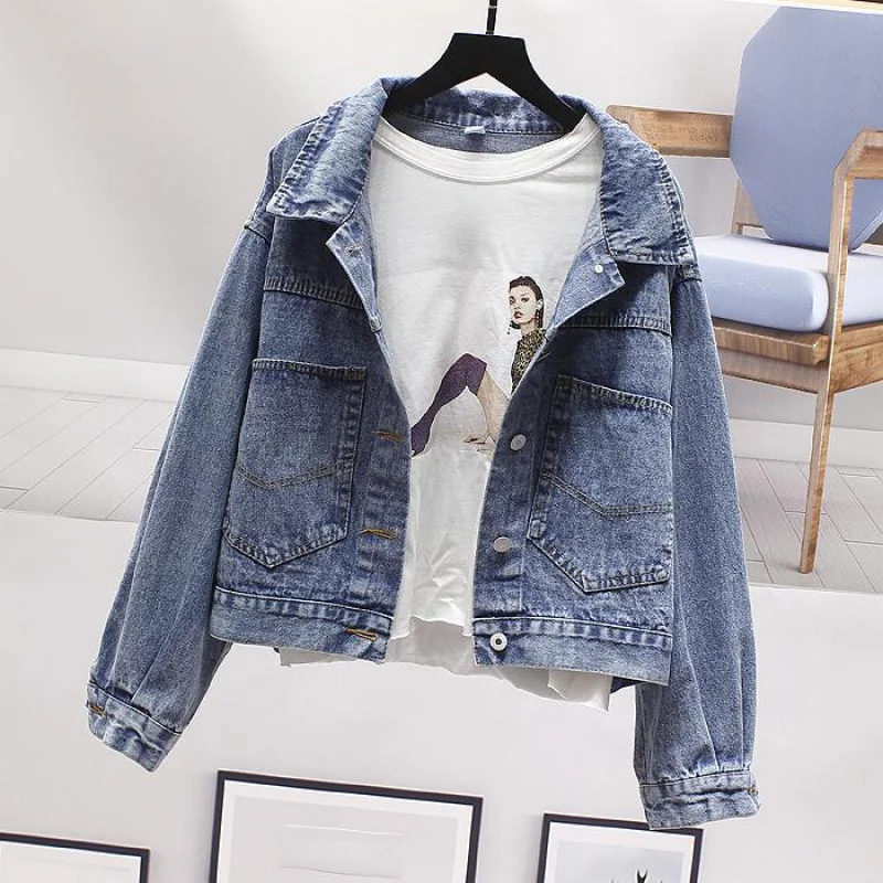 Guilantu 2020 Spring Autumn Denim Jacket Women Turn-down Collar Single Breasted Print Letter Vintage Casual Jeans Coat Female