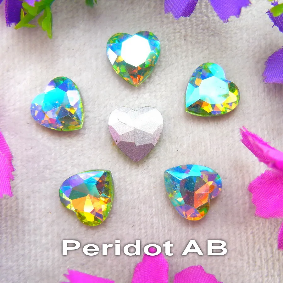 Блестящее стекло, кристалл, 7 размеров, прозрачные AB и радужные цвета, точечная задняя часть, форма сердца, клей, стразы, бусины, аппликация, сделай сам, отделка - Цвет: A11 Peridot AB