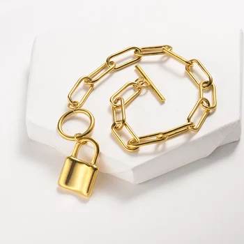 

Baoyan Fashion 18K Gold Plating Lock Heart Rose Anchor Elephant Pure Metal Chain Link Bracelet Bangle For Women