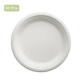 

50pcs Dinner Plate Degradable Disposable Tableware Microwave Oven Heat Resistant Safe Cutlery Plates For Home Camping