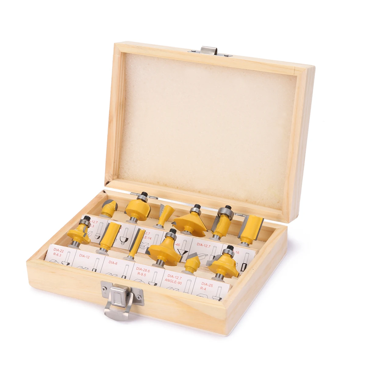 12pcs 1/4 inch Shank Carbide Steel Flush Trim Router Bit Set Woodworking Milling Cutter Power Tools with Wooden Box