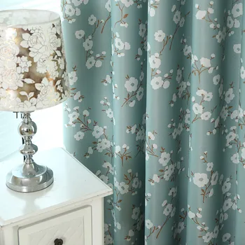 

Nordic Style Floral Blue Blackout Curtains for Living Room Kitchen Green Leaves Plants Pattern Blinds Finished Drapes