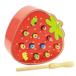 Ловите червя игры, цветная Когнитивная Магнитная игрушка клубника, дети раннего возраста рука-глаз координационные игрушки