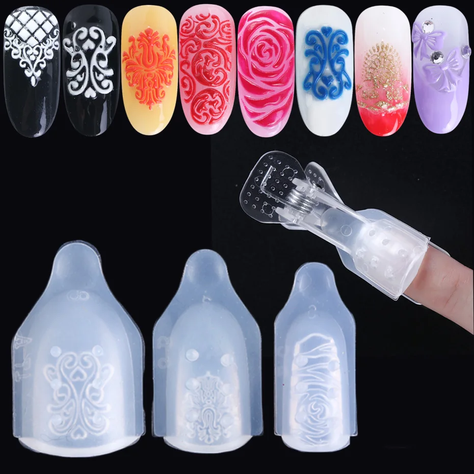 Molde de silicona para tallado de uñas, placa de estampación para uñas 3D,  Gel UV, suave, bricolaje, Clip acrílico, 3 uds.|Plantillas de decoraciones  de uñas| - AliExpress