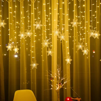 

Christmas Outdoor Big Snowflake Wave Fairy Light LED Curtain String lights Flashing Lights Waterproof Holiday Party Connectable
