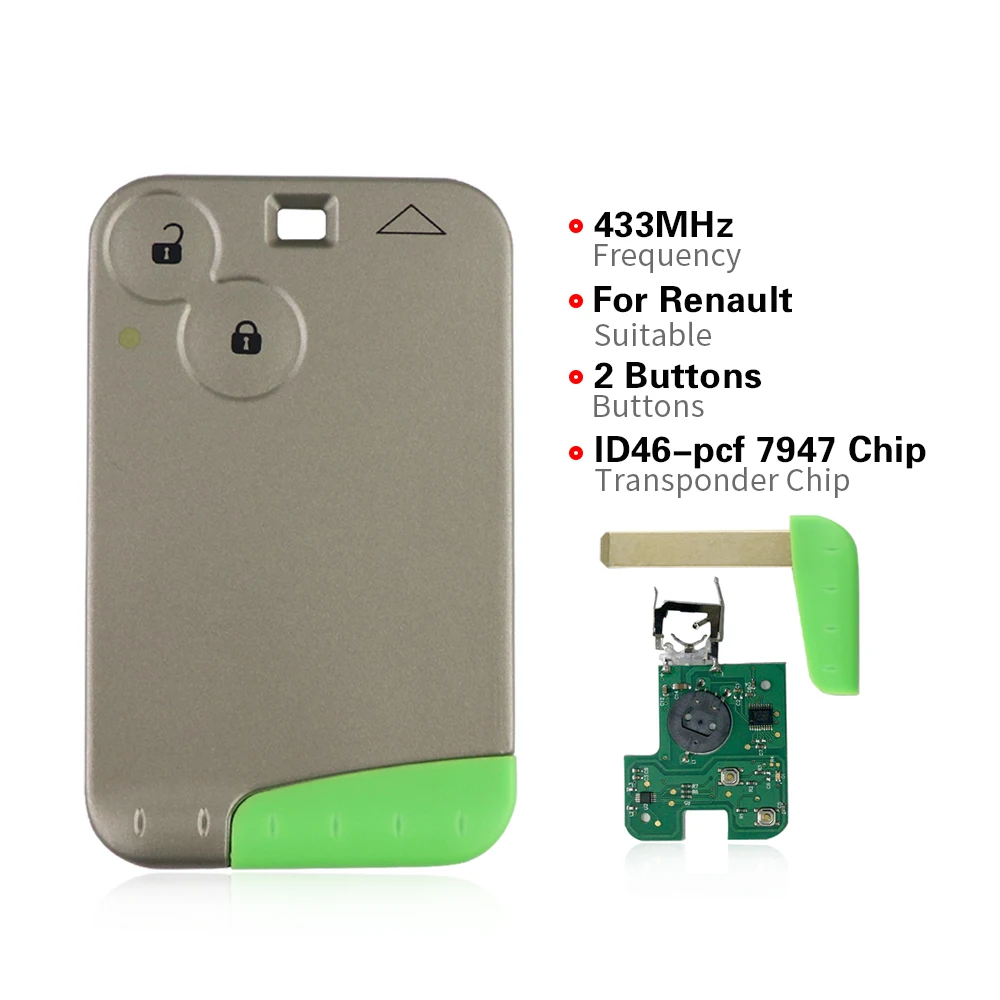 Chiave/Telecomando Per Renault Laguna Espace 2001-2006 Vel-satis 2002-2009 Keyless Entry - 2 Pulsanti Smart Card Remote 433mhz Pcf7947 Chip Renault - Hb598cf3e15244265870fbe5772480987t