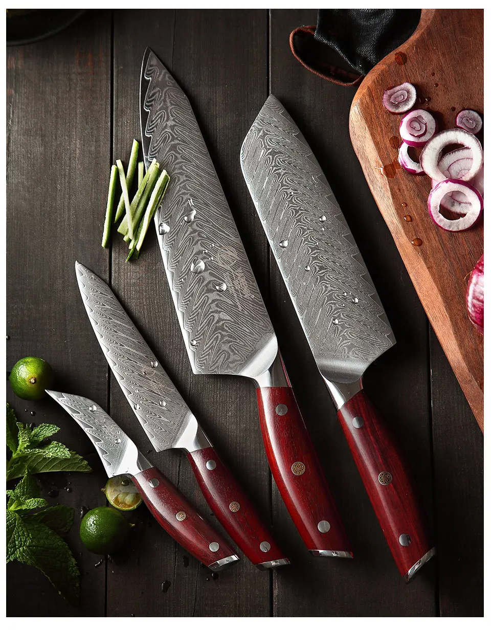 YARENH, 67 слоев, дамасский стальной нож, кухонный набор, 4 шт., Ультра Острый японский нож Santoku, нож шеф-повара, палисандр, ручка