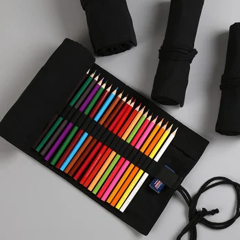 

Black Color School Pencil Case Roll 12/24/36/48/72 Holes Penal Pencilcase Canvas Large Pen Bag for Girls Boys Stationery Pouch