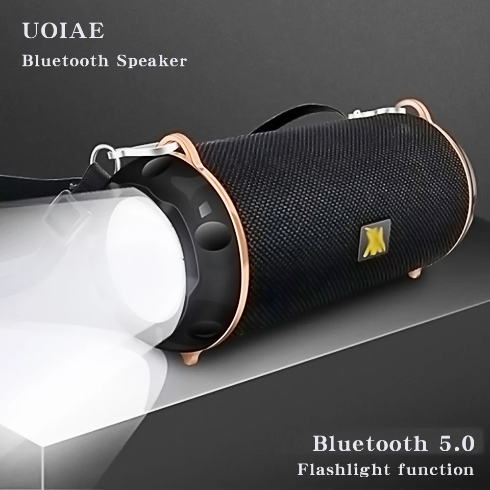 Колонка UOIAE Bluetooth 5 0 музыкальный центр фонарик TF USB микрофон FM радио стереозвук
