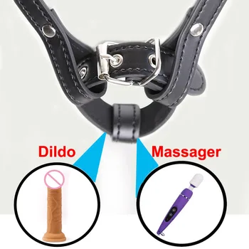 BDSM Chastity Forced Orgasm Belt For Vibrator,Leather Bondage Strap-on Harness,Strapon Magic Wand Massager,Sex Toys For Women 3