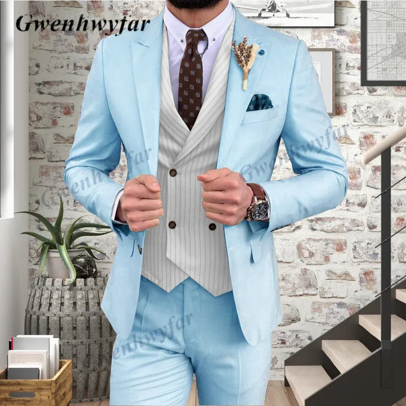 Gwenhwyfar Classic Men Suit 3 Pieces White Tuxedo Peak Lapel Groomsmen Wedding Suits Set Fashion Men Business Blazer Sets