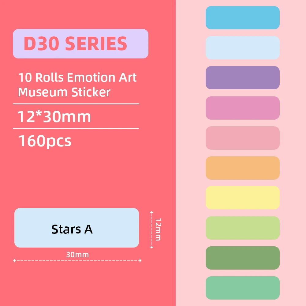 10 Rolls Phomemo Colorful Series Thermal Printing Label Sticker BPA-Free  Waterproof for D30 Series Self-adhesive Label Printer
