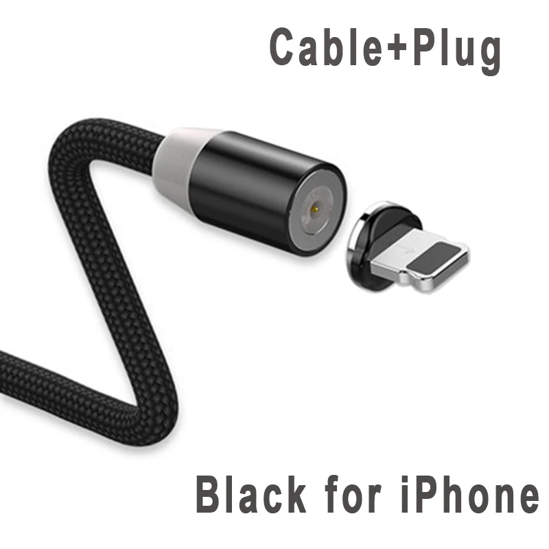 Вы первый Usb-c кабель Micro USB Магнитный кабель type C провод для iPhone металлический штекер светодиодный зарядный кабель 1 м/2 м для Android ios - Цвет: Black for iphone