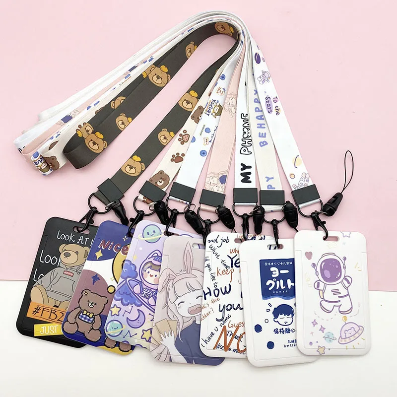 

Cartoon ABS Work ID Card Cover Subway Card Protective Case Student Meal Card Holder Lanyard
