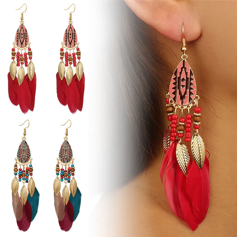 1Pair Long Tassel Dangle Earrings New Fashion Women Feather Jewelry Wedding Bride Summer Party Gift Beauty Decor | Украшения и