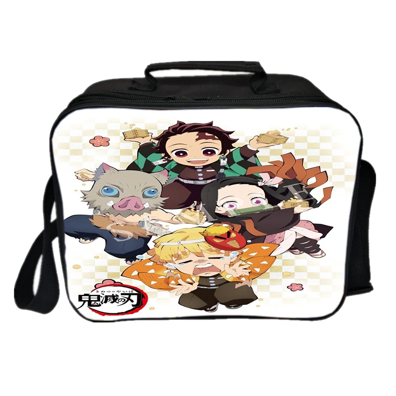 Demon Slayer Cartoon Thermal Lunch Box Lattice Printed Insulated Lunch Bag  for Women Boys Girls(#7) 