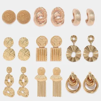 

Bohemian Multicolor Metal Drop Earrings For Women Alloy Geometric Round Waterdrop Shape Dangle Earring Elegant Wedding Jewelry