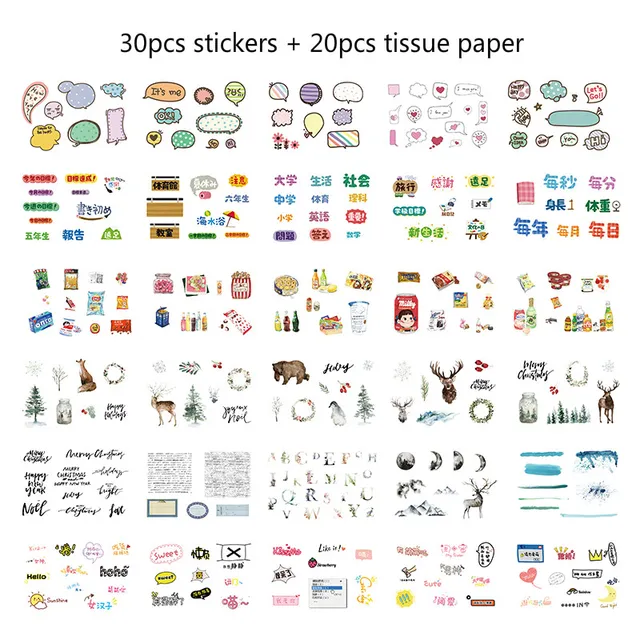 Mr Paper 30pcs Plain Sheet Stickers With 20pcs Diy Tissue Paper