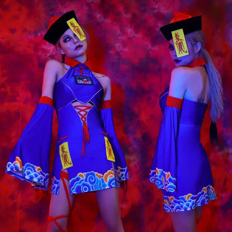 

Halloween Dress For Women Horror Qing Dynasty Zombie Suit Retro Party Wear Nightclub Dance Dress Cosplay Costume festival outfit