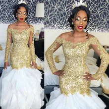 Платья для выпускного вечера с русалочкой на Среднем Востоке, с длинными рукавами, элегантное женское вечернее платье, вечерние кружевные платья золотого цвета, черный халат для девочек de soiree