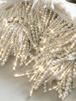 

White Jean Jacket Spring Autumn New Temperament Heavy Studded Pearl Tassel Wheat White Old Vintage Denim Jacket Coat Femme