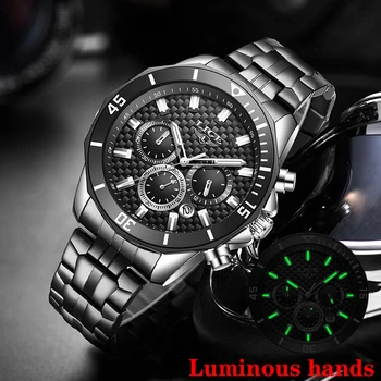 

LIGE 2020 Fashion Stainless Steel Mens Watches Top Brand Luxury Business Luminous Chronograph Quartz Watch Men Relogio Masculino