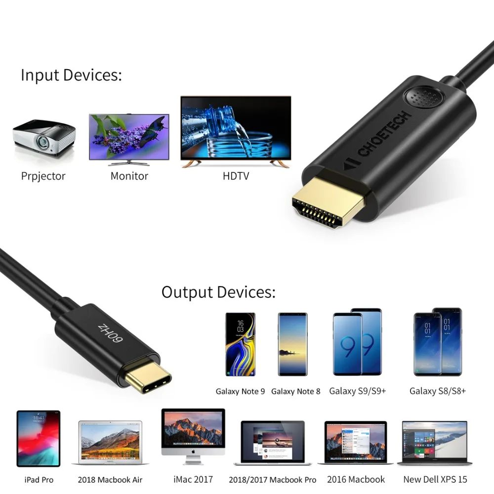 CHOETECH USB C к HDMI кабель 4 k@ 60 Гц 1,8 м для MacBook Pro/Air/iPad Pro совместимый Thunderbolt 3 usb type C к HDMI кабель