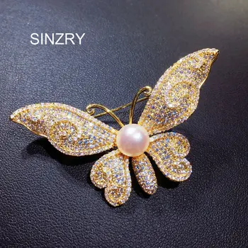 

SINZRY classic cubic zircon natural pearl butterfly elegant brooches pin creative sweater jewelry accessory for female