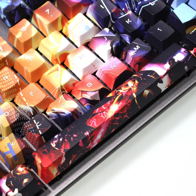 1 conjunto pbt 5 lados corante sublimação keycaps fonte plano tema gaming key caps para lol cherry perfil keycap