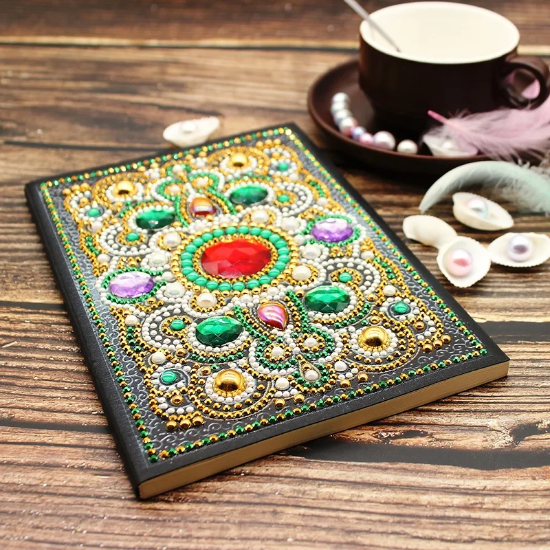 

HeeBenor A5 64 Pages DIY Diamond Notebook Mandala Diamond Painting Diary Book Special Shaped Diamond Shinny Beads Kids Gift NB03