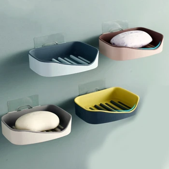 

Soap Holder Suction Cup Soap Dish Drain Bathroom Storage Box Free Punching Plastic Wall Hanging Paste Tray Bathroom Accessories