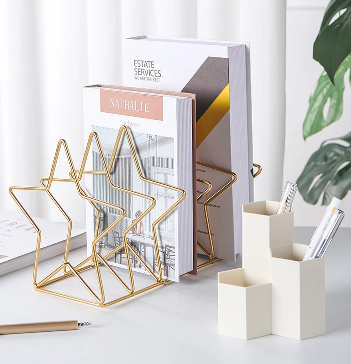 Desktop light Luxury decoration creative study desk iron triangle office supplies newspaper bookshelf J05