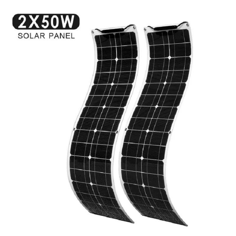 

2pcs 50w solar panel 100w 16V Monocrystalline cell Flexible panels solarpanel power for 12v 24v Battery car boat charger