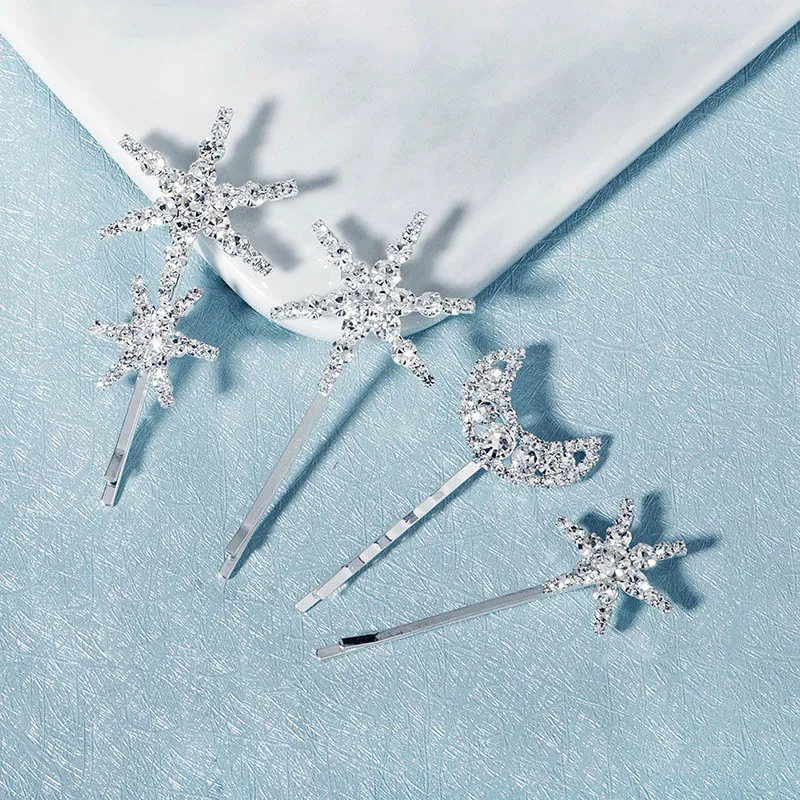Star Moon Hairpins Clips Wedding Hair Accessories For Women Party Shining Rhinestone Hairgrips Girls Bridal Hair Clips Jewelry jewelry accessories,hair accessory,hair clip,bridal headwear