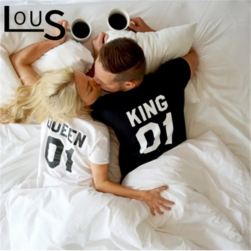 

Lus Los King Queen 01 Letter Print Couples Leisure T-shirts Valentine T Shirt Women Men Cotton Shirt Short Sleeve Harajuku tops