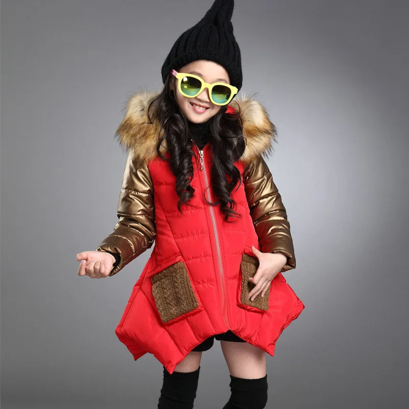 Зимний пуховик для малышей хлопковая Детская куртка с капюшоном и меховым воротником для девочек длинная теплая хлопковая куртка - Цвет: Черный