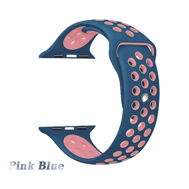 pink blue Дышащий спортивный ремешок для наручных часов для Apple watch5 4 44/40 мм Nike кремниевый браслет для наручных часов iwatch, версия 1, 2, 3, ремешок 42/38 мм браслет - Цвет ремешка: pink blue
