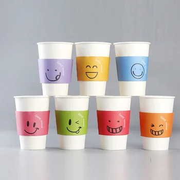 

50 pcs Disposable Cup sleeve for disposable cups Smiling face Double-deck paper coffee tea juice Cup sleeve Anti-hot Customized