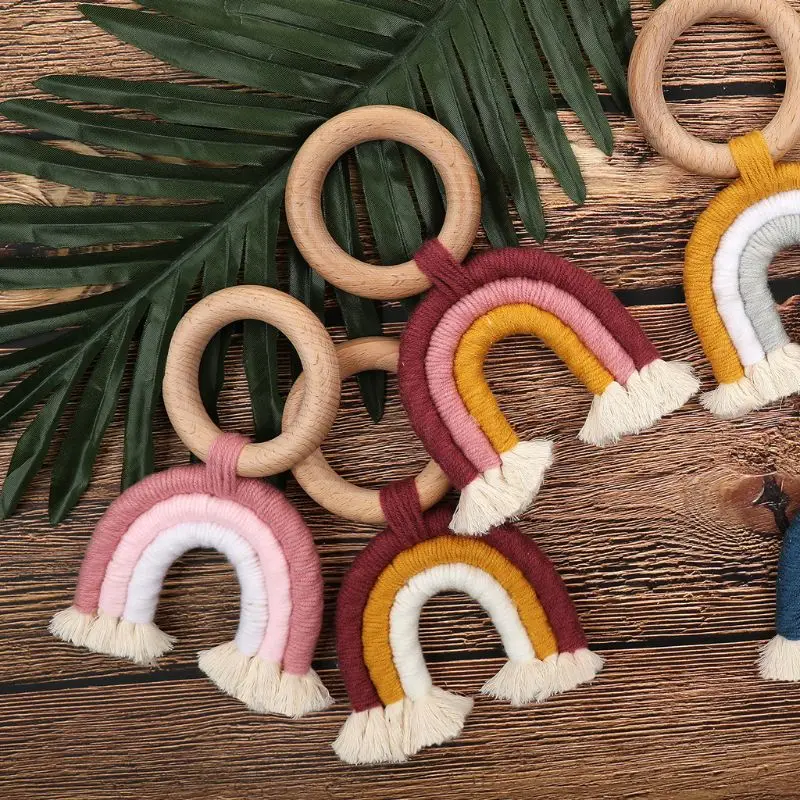 Детские Прорезыватели для зубов, радужные деревянные детские Прорезыватели в стиле бохо, детские игрушки, подарок для душа