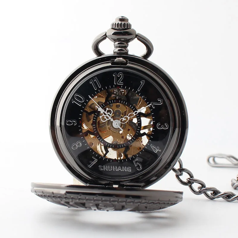 

Tungsten Steel Black Fashion Pocket Watch Organic Glass Mirror Alloy Fully Automatic Mechanical Pocket Watch Couples Creative Gi