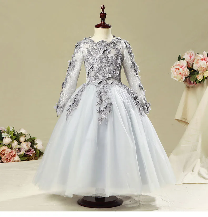 style 1 Серое кружевное платье с бусинами и цветами для девочек; вечерние платья для выпускного вечера для девочек; платье принцессы на свадьбу для маленьких девочек; платье для конкурса - Цвет: style 1