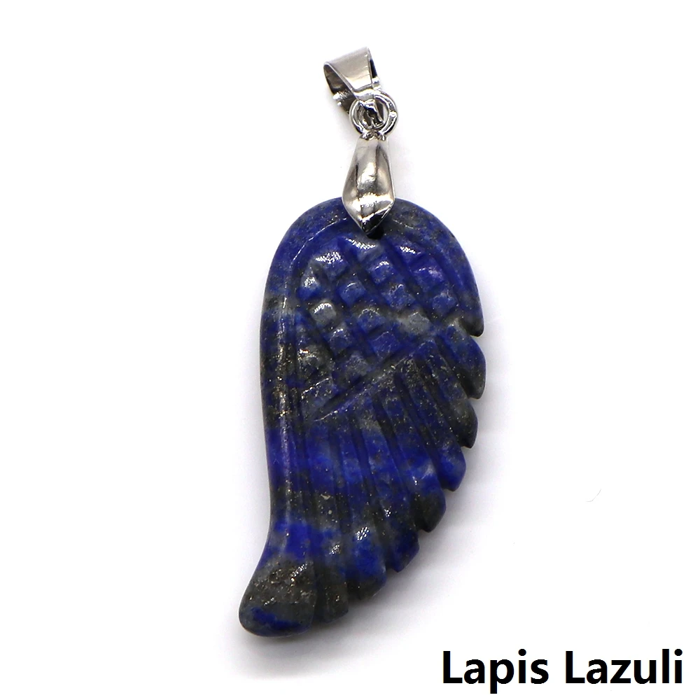 1PC Angel Wing Pendants Natural Crystal Healing Gemstone Amethyst Lapis Lazuli Agate Quartz Women Men Charm for Necklaces Gift