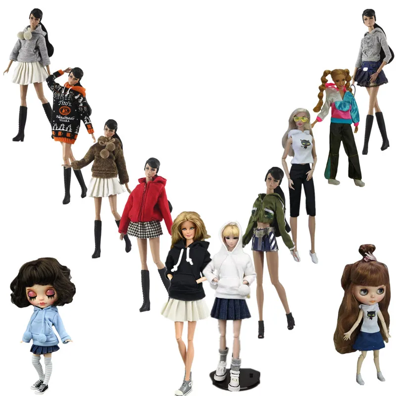 

11.5" Fashion Handmade Hoodie Style Doll Clothes for Barbie Jacket Coat Top Skirt Trousers For Blythe Outfit 1/6 BJD Accessories